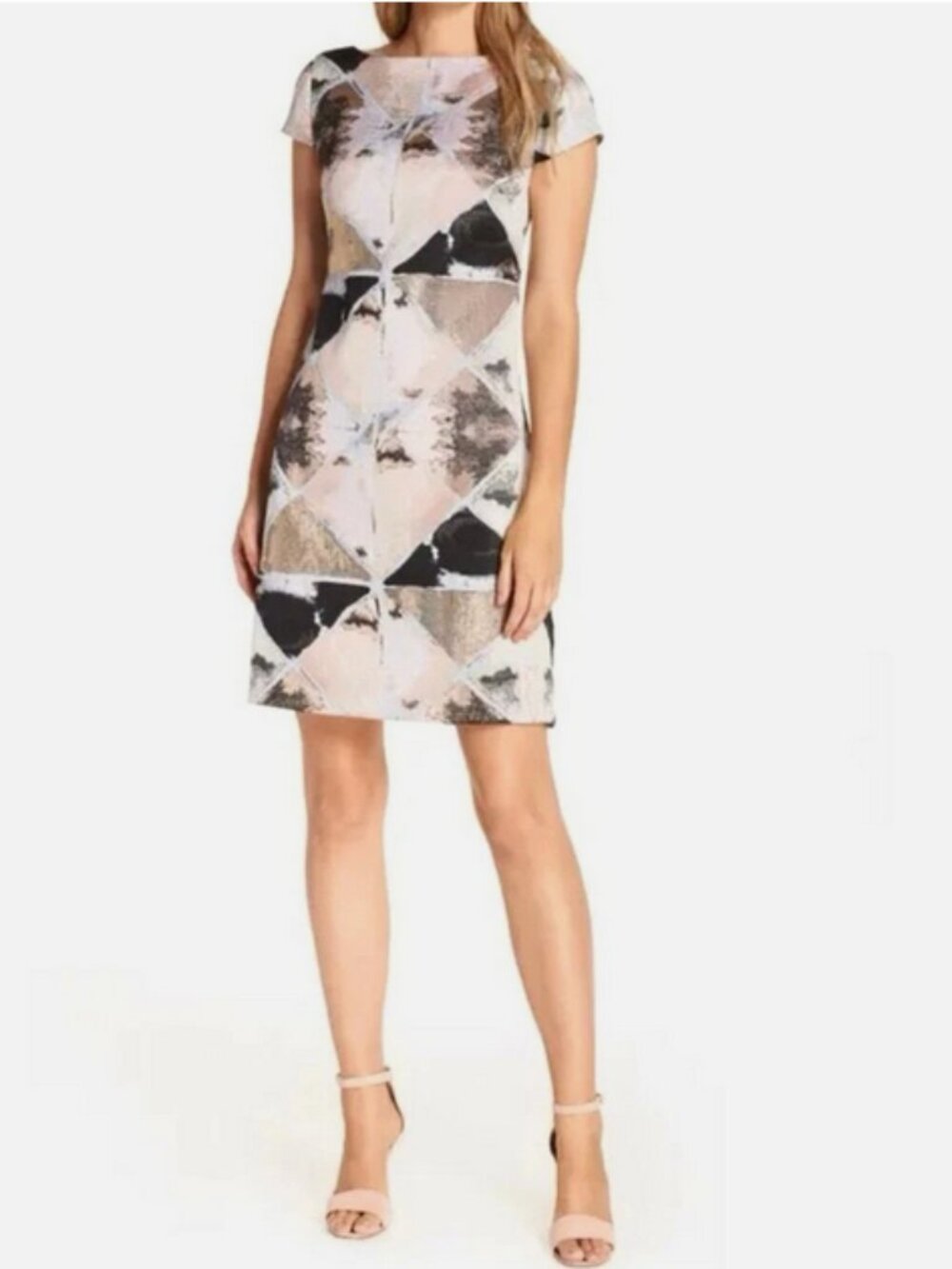 New!Vince Camuto Jacquard Sheath Dress in Pink Gold Style Sz 12